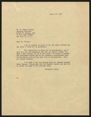 [Letter from Isaac H. Kempner to Fisher, F. Burton, April 12, 1957]