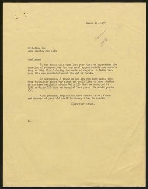 [Letter from Isaac H. Kempner to Whiteface Inn, March 11, 1957]