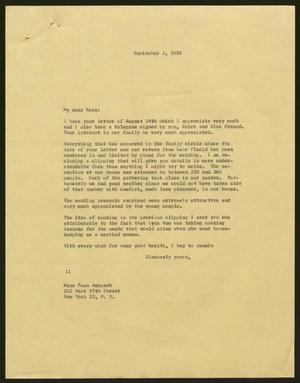 [Letter from Isaac H. Kempner to Rosa Anspach, September 2, 1958]