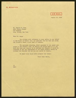 [Letter from Isaac H. Kempner to Harold G. Aron, August 23, 1958]