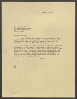 [Letter from Isaac H. Kempner to Lyda Ann Quinn, January 5, 1957]