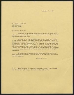 [Letter from Isaac H. Kempner to James A. Tinsley, December 26, 1957]