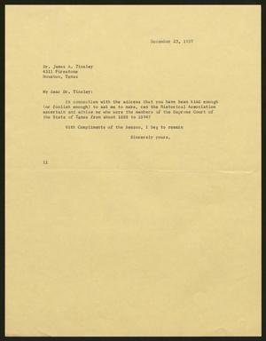 [Letter from Isaac H. Kempner to James A. Tinsley, December 23, 1957]