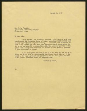 [Letter from Isaac H. Kempner to J. G. Tompkins, August 31, 1957]