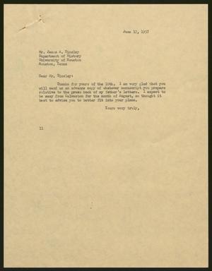 [Letter from Isaac H. Kempner to James A. Tinsley, June 17, 1957]