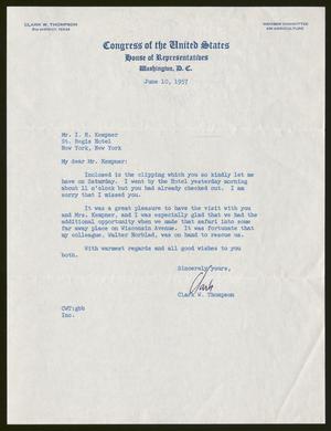 [Letter from Clark W. Thompson to Isaac H. Kempner, June 10, 1957]