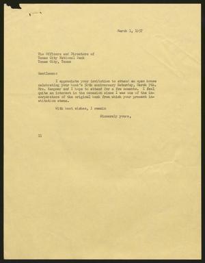 [Letter from Isaac H. Kempner to The Officers and Directors of Texas City National Bank, March 1, 1957]