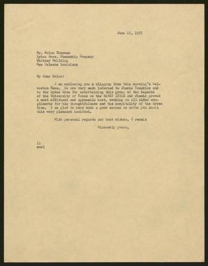 [Letter from Isaac H. Kempner to Solon Thurman, June 22, 1957]