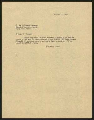 [Letter from Isaac H. Kempner to R. W. Womack, October 22, 1957]