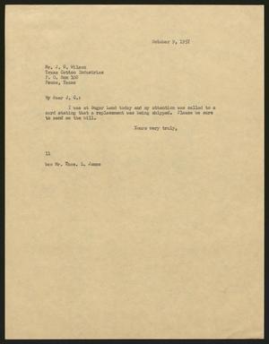 [Letter from Isaac H. Kempner to J. C. Wilson, October 9, 1957]