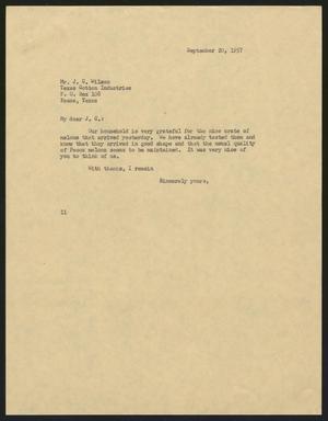 [Letter from Isaac H. Kempner to J. C. Wilson, September 20, 1957]