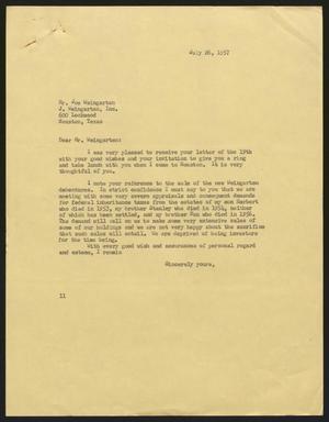 [Letter from Isaac H. Kempner to Joe Weingarten, July 26, 1957]