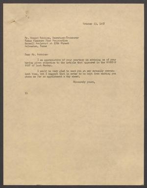 [Letter from Isaac H. Kempner to Howard Robbins , October 23, 1957]