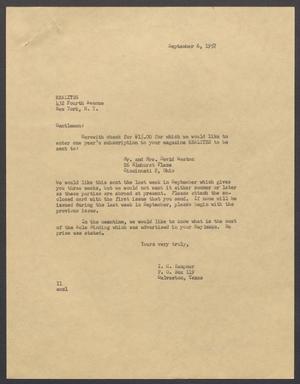 [Letter from Isaac H. Kempner to Realites, September 6, 1957]