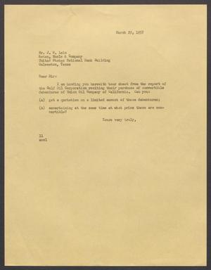 [Letter from Isaac H. Kempner to J. W. Lein, March 29, 1957]