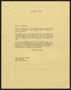 [Letter from Isaac H. Kempner to Mrs. Springer December 2, 1957]