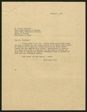 Primary view of object titled '[Letter from Isaac H. Kempner to Wilson Southwell, October 9, 1957]'.