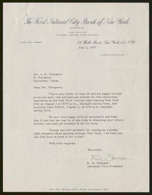 [Letter from R. B. Swenson to Isaac H. Kempner, July 2, 1957]