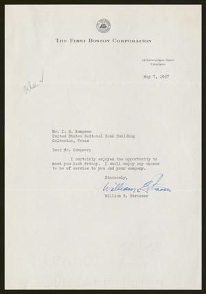[Letter from William E. Strasser to Isaac H. Kempner, May 7, 1957]