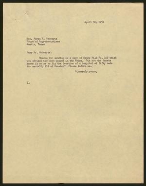 [Letter from Isaac H. Kempner to Aaron R. Schwartz, April 30, 1957]