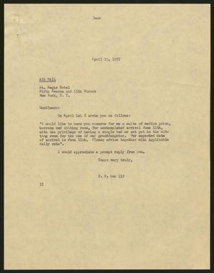 [Letter from Isaac H. Kempner to Regis Hotel, April 10, 1957]