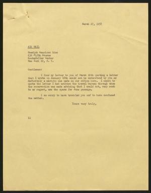 [Letter from Isaac H. Kempner to Swedish American Line, March 27, 1957]