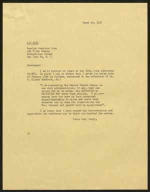 [Letter from Isaac H. Kempner to Swedish American Line, March 20, 1957]
