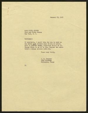 [Letter from Isaac H. Kempner to Saks Fifth Avenue, January 25, 1957]