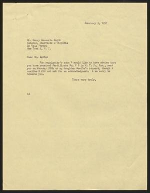[Letter from Isaac H. Kempner to Henry Cassorte Smith, February 9, 1957]