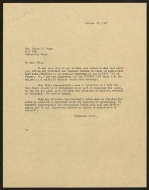 [Letter from I. H. Kempner to Patti Swann - October 22, 1957]