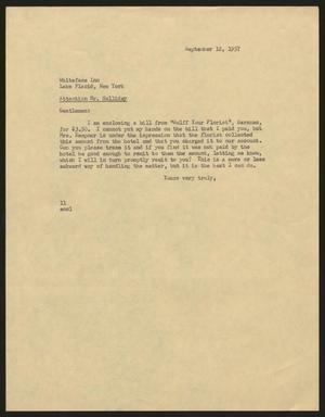 [Letter from Isaac H. Kempner to Whiteface Inn, September 12, 1957]