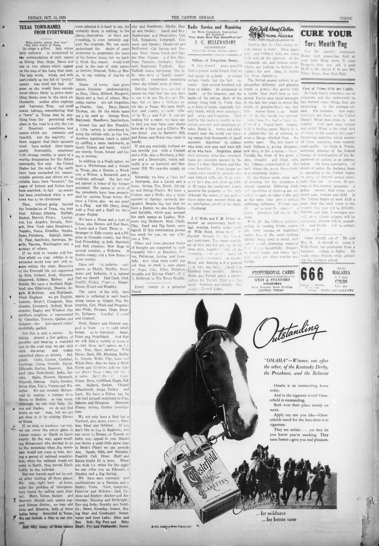 The Canton Herald (Canton, Tex.), Vol. 53, No. 41, Ed. 1 Friday, October 11, 1935
                                                
                                                    [Sequence #]: 3 of 8
                                                