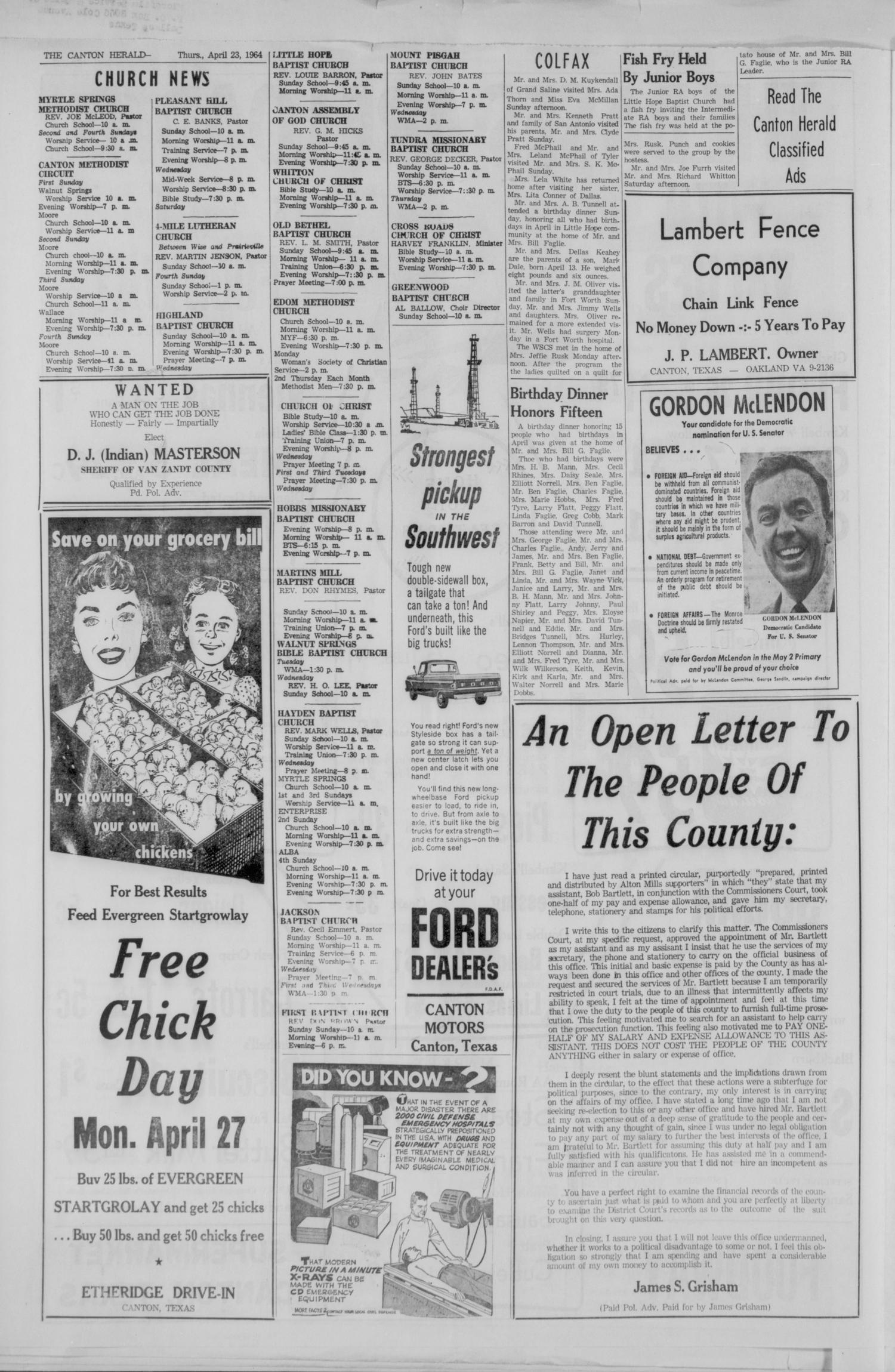 The Canton Herald (Canton, Tex.), Vol. 81, No. 17, Ed. 1 Thursday, April 23, 1964
                                                
                                                    [Sequence #]: 4 of 10
                                                