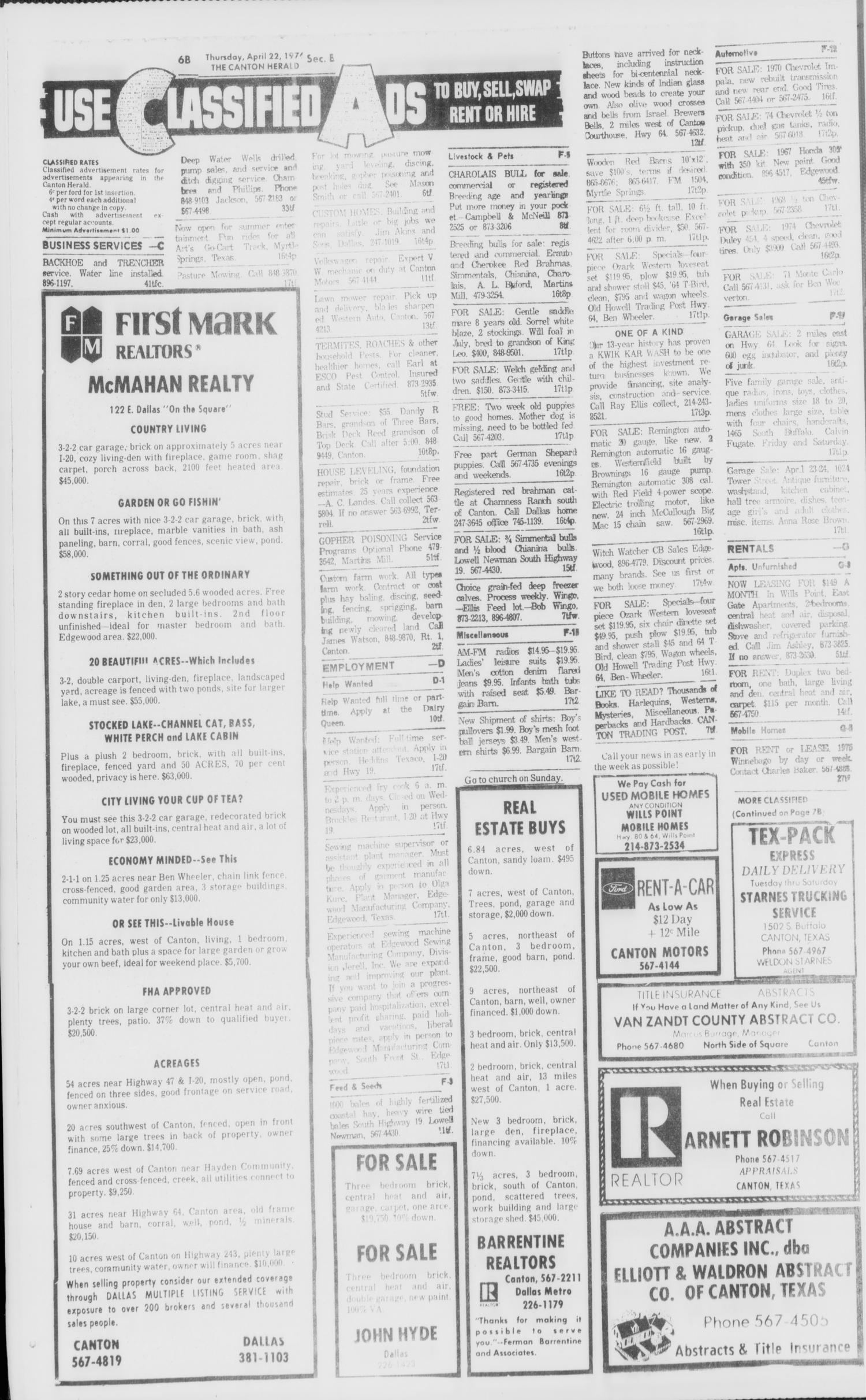 The Canton Herald (Canton, Tex.), Vol. 92, No. 17, Ed. 1 Thursday, April 22, 1976
                                                
                                                    [Sequence #]: 22 of 28
                                                