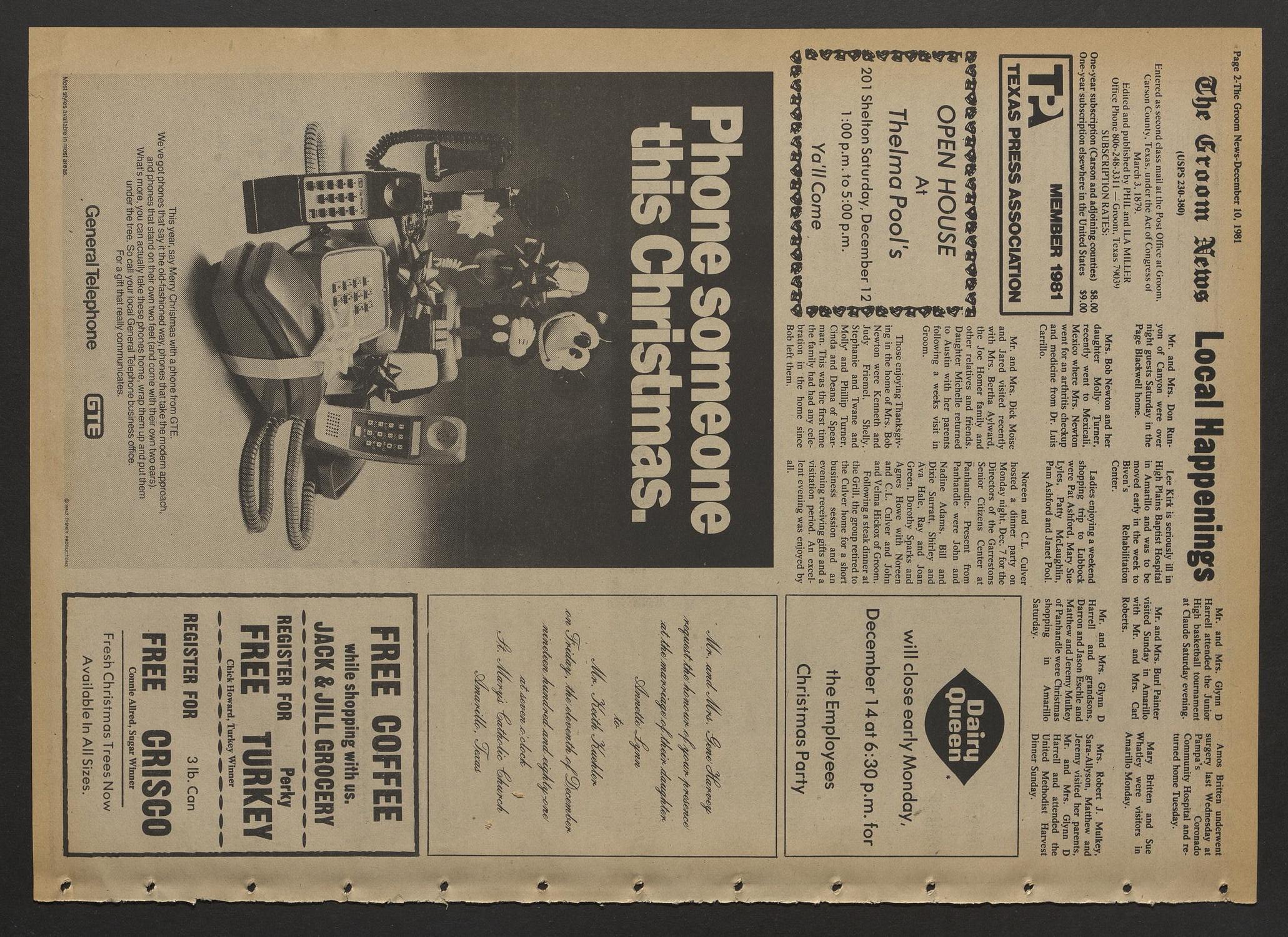 The Groom News (Groom, Tex.), Vol. 56, No. 39, Ed. 1 Thursday, December 10, 1981
                                                
                                                    [Sequence #]: 2 of 12
                                                