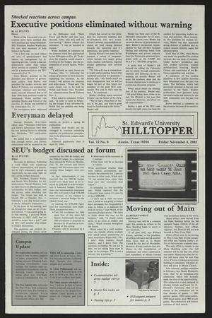 Primary view of object titled 'St. Edward's University Hilltopper (Austin, Tex.), Vol. 12, No. 9, Ed. 1 Friday, November 4, 1983'.