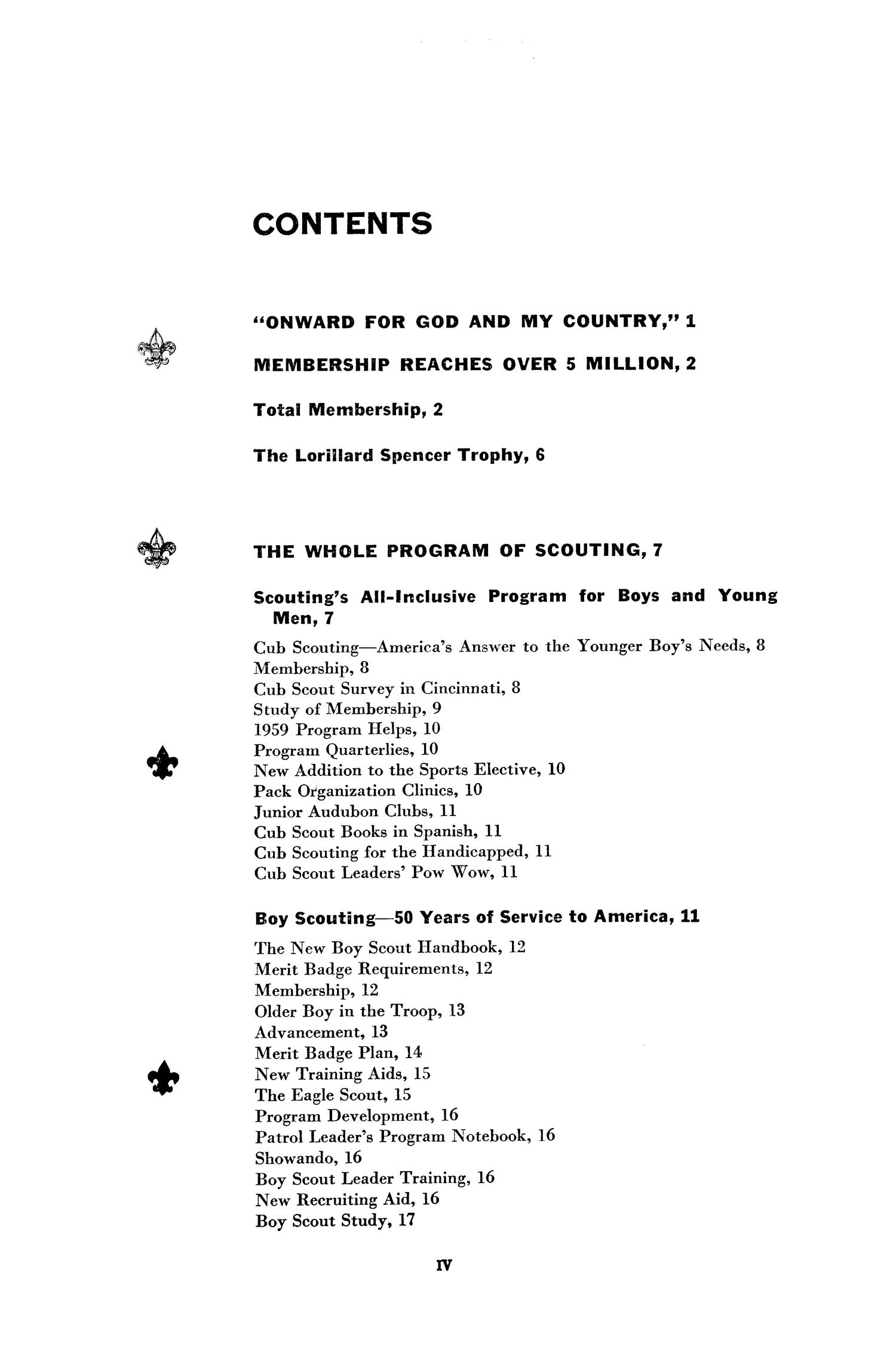 Annual Report of the Boy Scouts of America: 1959
                                                
                                                    IV
                                                