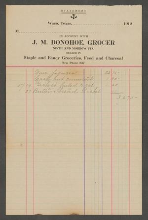 Primary view of object titled '[Invoice for Grocer: May 1912]'.