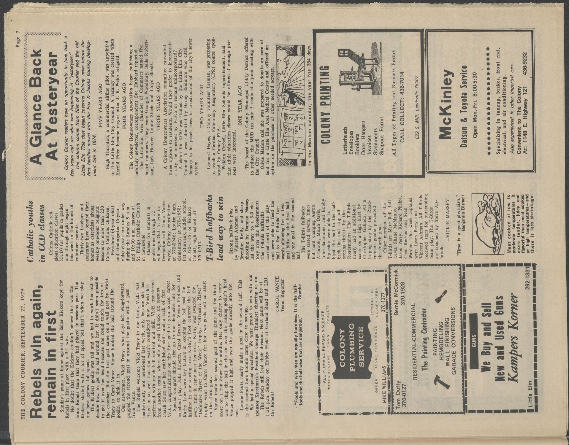 The Colony Courier (The Colony, Tex.), Vol. 4, No. 6, Ed. 1 Thursday, September 27, 1979
                                                
                                                    [Sequence #]: 7 of 20
                                                