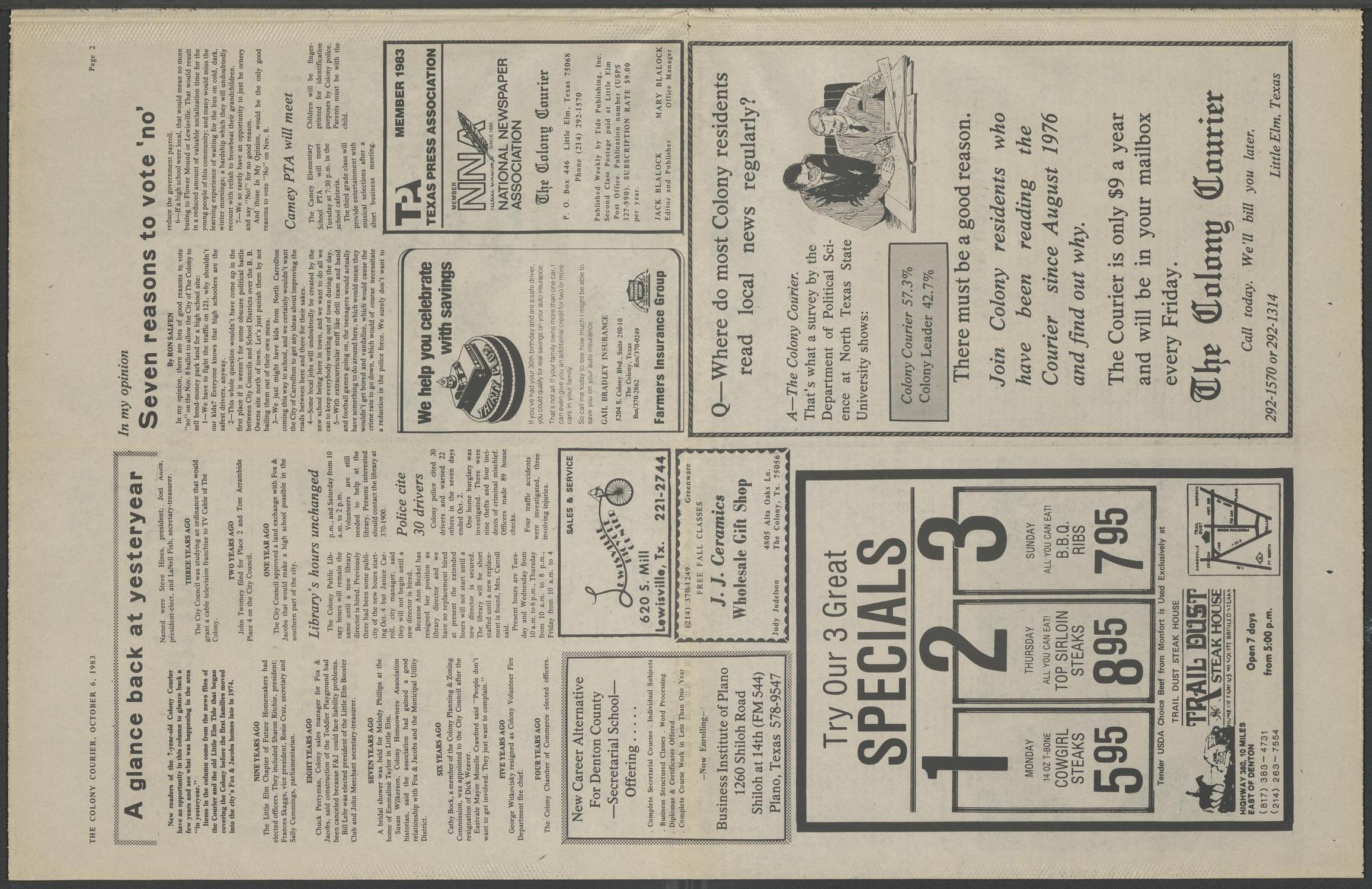 The Colony Courier (The Colony, Tex.), Vol. 8, No. 8, Ed. 1 Thursday, October 6, 1983
                                                
                                                    [Sequence #]: 2 of 6
                                                