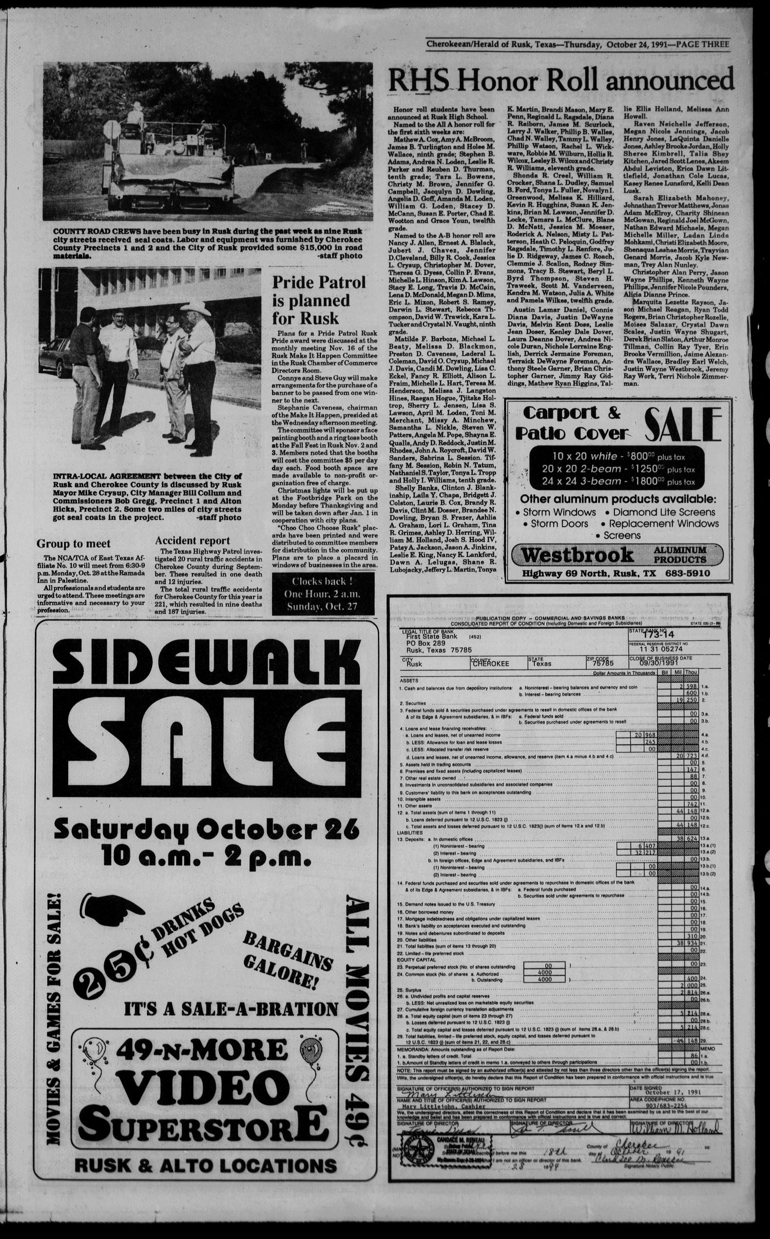 Cherokeean/Herald (Rusk, Tex.), Vol. 143, No. 38, Ed. 1 Thursday, October 24, 1991
                                                
                                                    [Sequence #]: 3 of 34
                                                