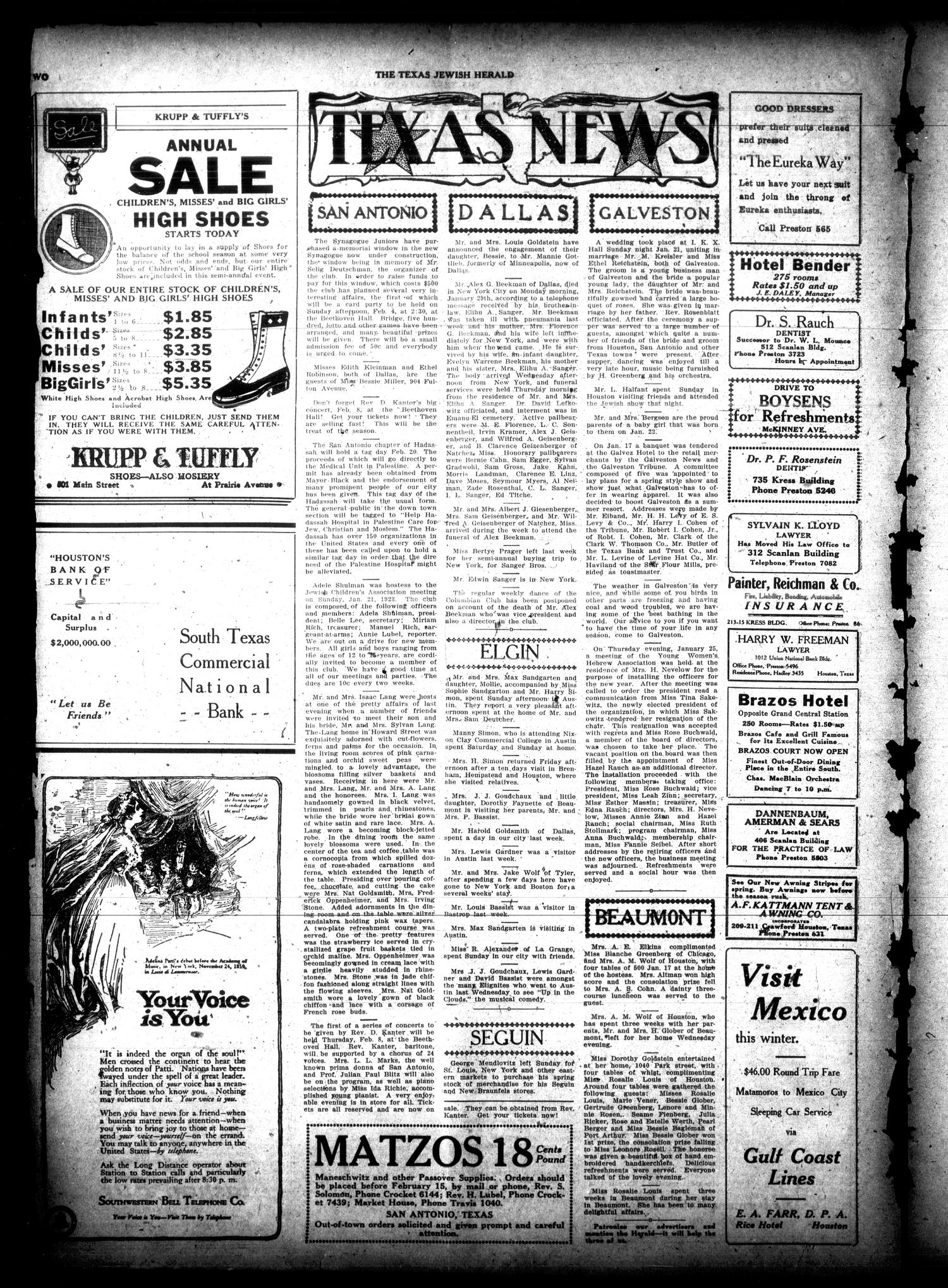 The Texas Jewish Herald (Houston, Tex.), Vol. 15, No. 22, Ed. 1 Thursday, February 1, 1923
                                                
                                                    [Sequence #]: 2 of 8
                                                
