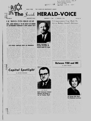 Primary view of object titled 'The Jewish Herald-Voice (Houston, Tex.), Vol. 60, No. 45, Ed. 1 Thursday, February 3, 1966'.