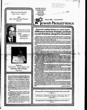 Primary view of object titled 'Jewish Herald-Voice (Houston, Tex.), Vol. 80, No. 28, Ed. 1 Thursday, September 29, 1988'.