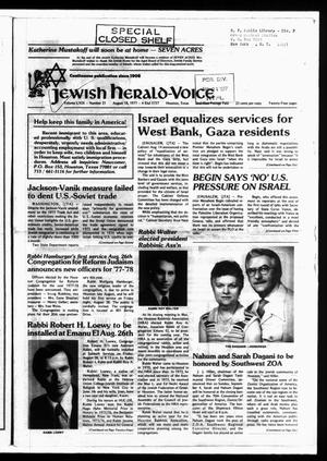 Primary view of object titled 'Jewish Herald-Voice (Houston, Tex.), Vol. 69, No. 21, Ed. 1 Thursday, August 18, 1977'.
