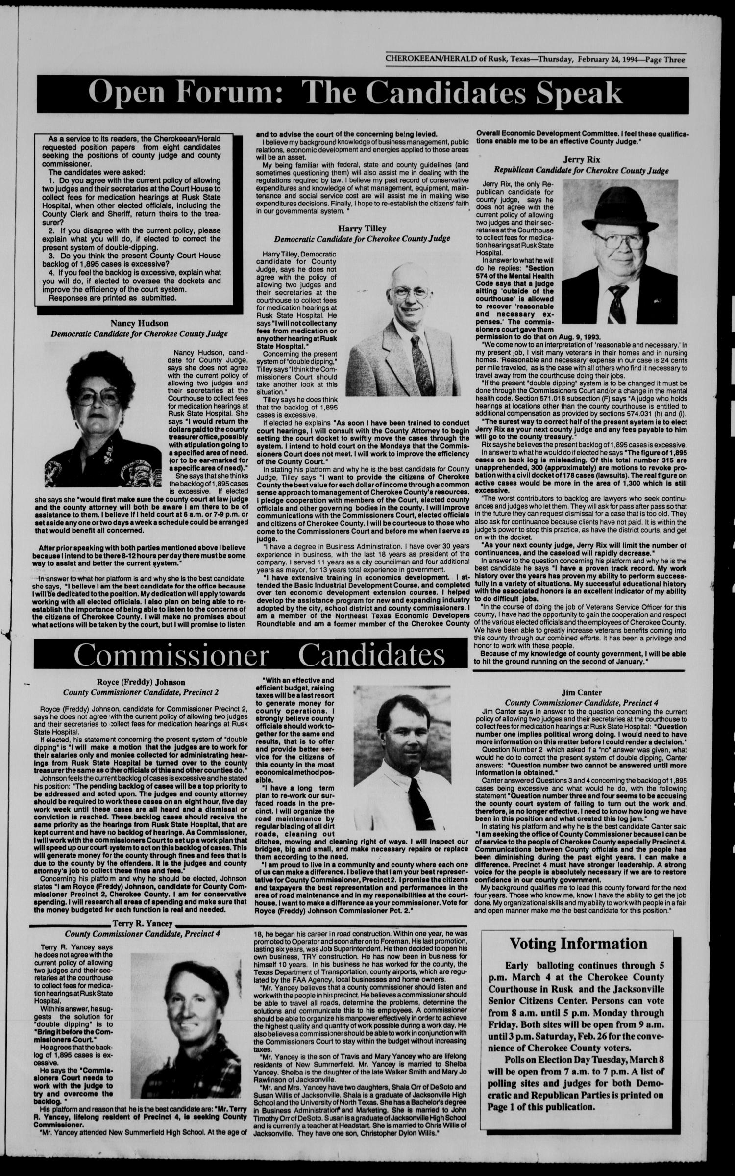 Cherokeean/Herald (Rusk, Tex.), Vol. 146, No. 4, Ed. 1 Thursday, February 24, 1994
                                                
                                                    [Sequence #]: 3 of 26
                                                