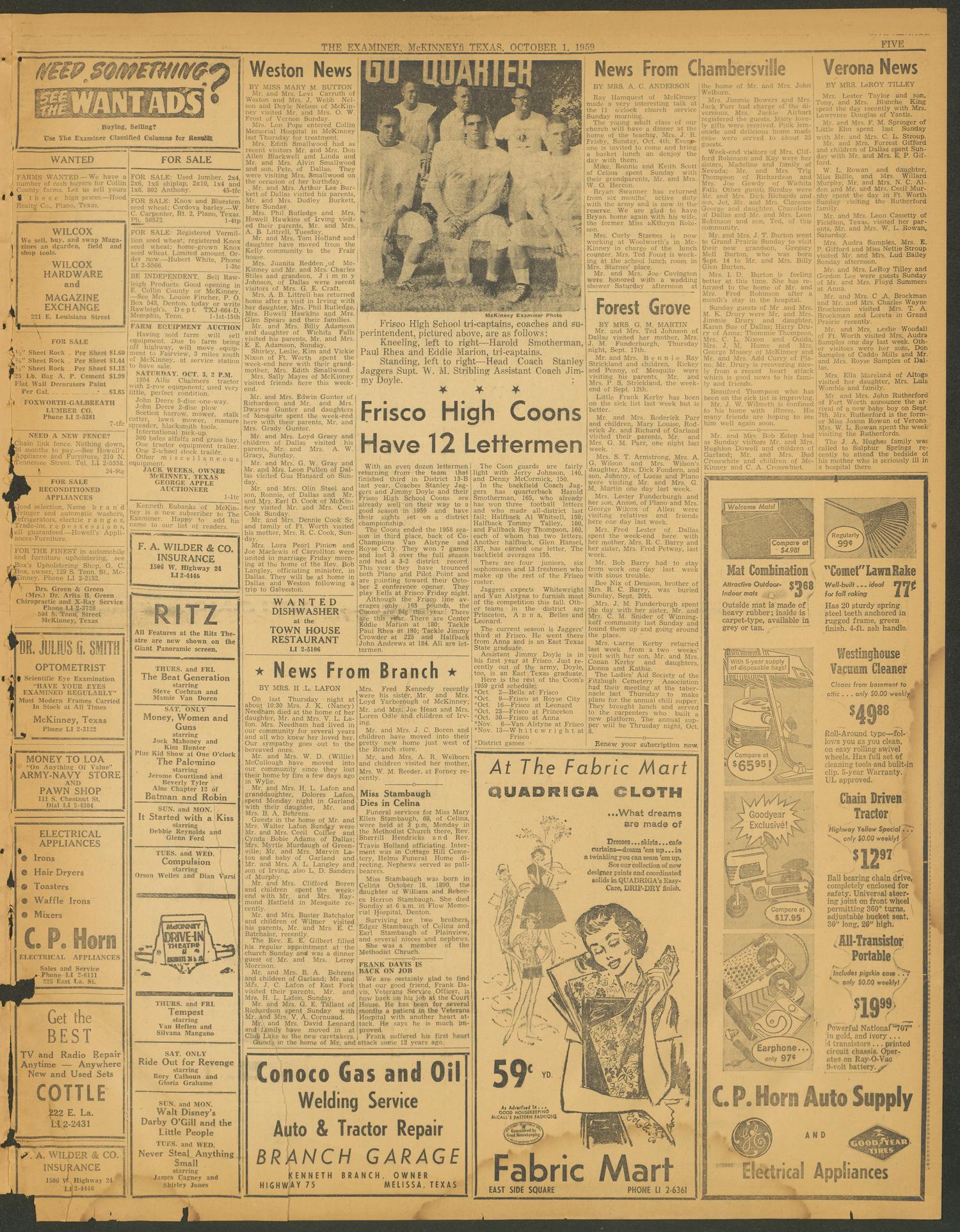 The McKinney Examiner (McKinney, Tex.), Vol. 74, No. 1, Ed. 1 Thursday, October 1, 1959
                                                
                                                    [Sequence #]: 5 of 12
                                                