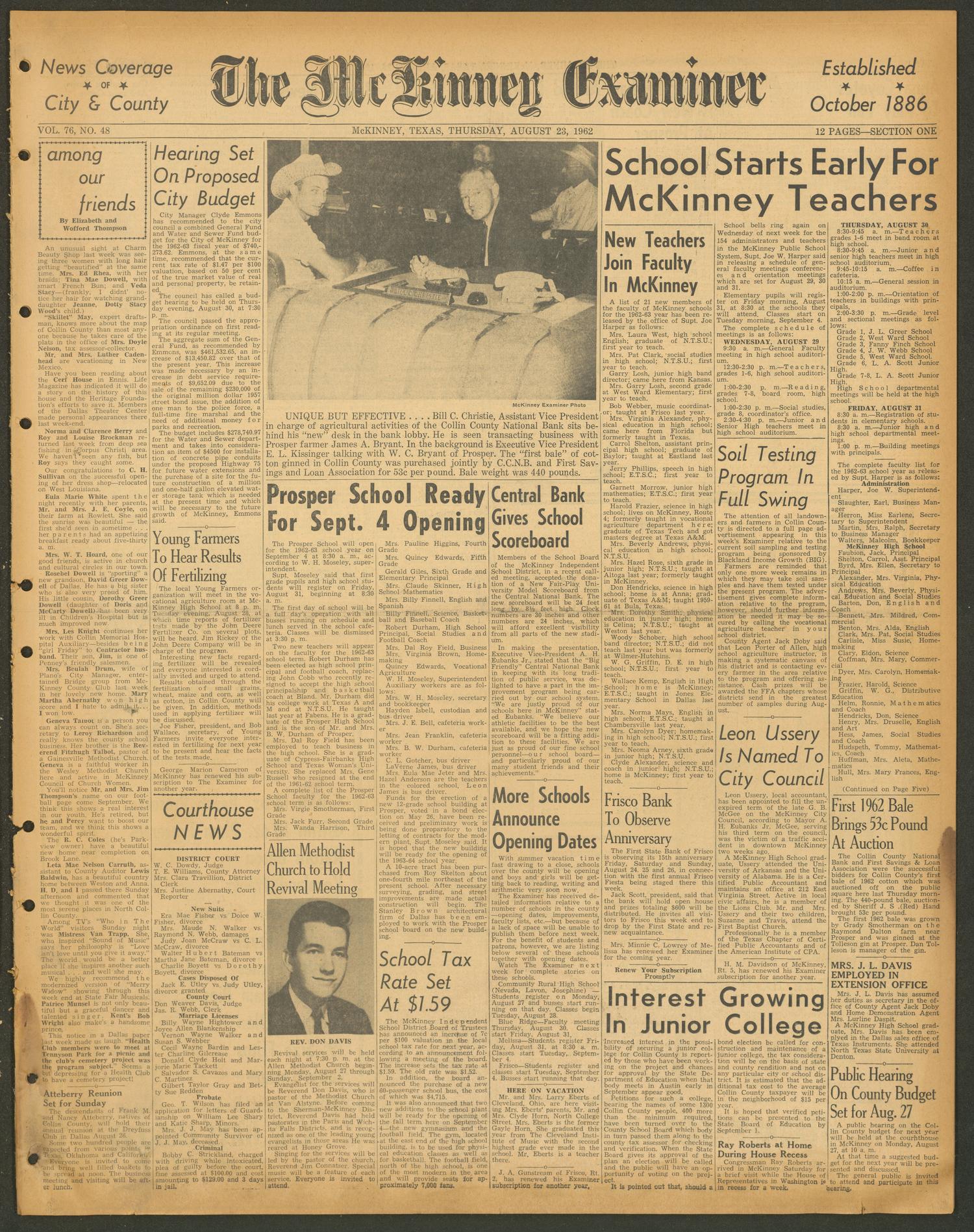 The McKinney Examiner (McKinney, Tex.), Vol. 76, No. 48, Ed. 1 Thursday, August 23, 1962
                                                
                                                    [Sequence #]: 1 of 12
                                                