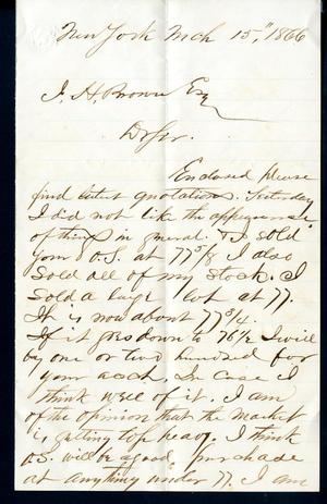 [Letter from James M. Selaren to John H. Brown - March 15, 1866]
