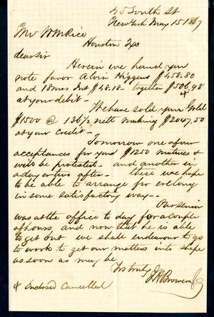 [Letter from J. H. Brower & Co. to William M. Rice - May 15, 1867]